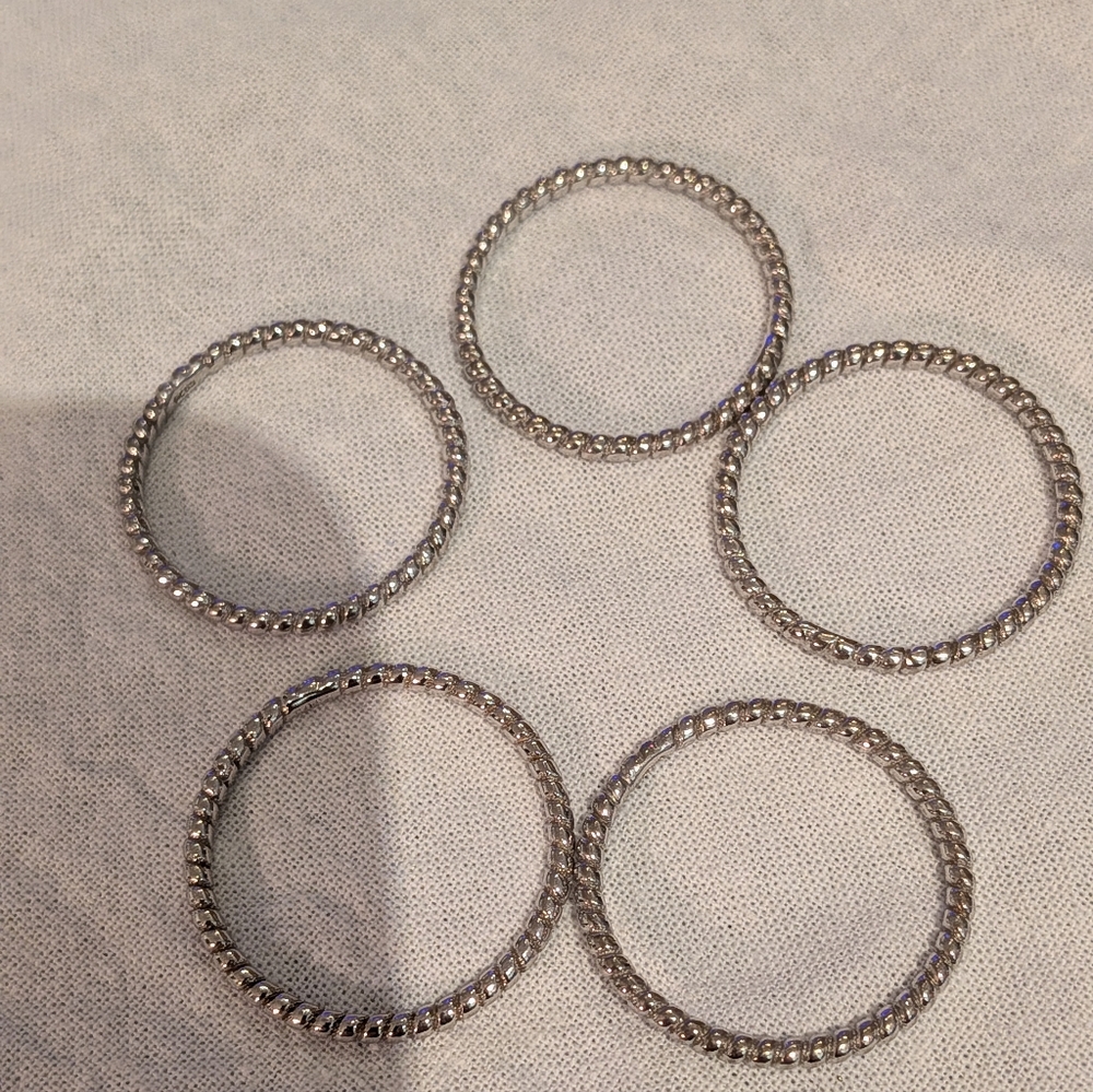 Vintage Set Of 5 Elegant Silver-Toned Women's Stackable Ring Set Size 9